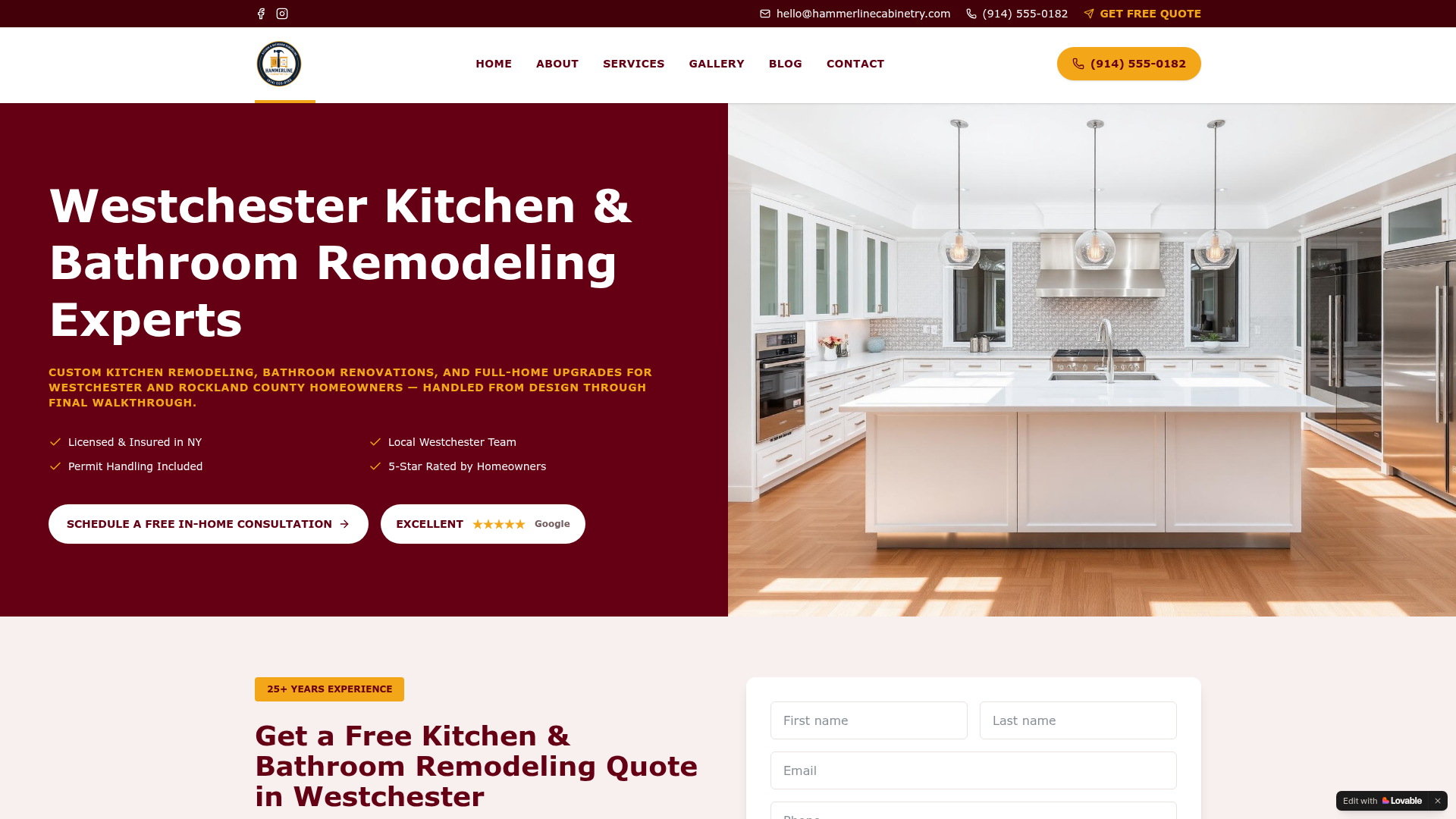 Hammerline Cabinetry website preview